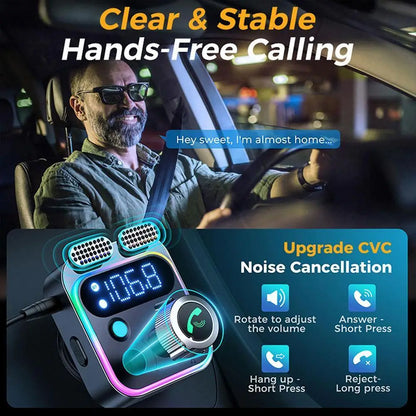 Bluetooth 5.3 FM Transmitter 4 Port USB Car Charger Type C PD 250W Fast Charging Adapter