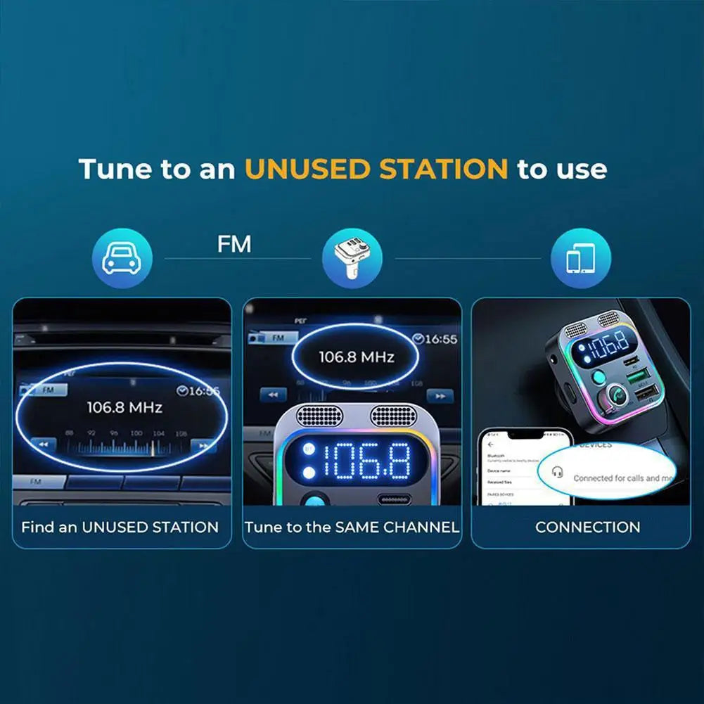 Bluetooth 5.3 FM Transmitter 4 Port USB Car Charger Type C PD 250W Fast Charging Adapter