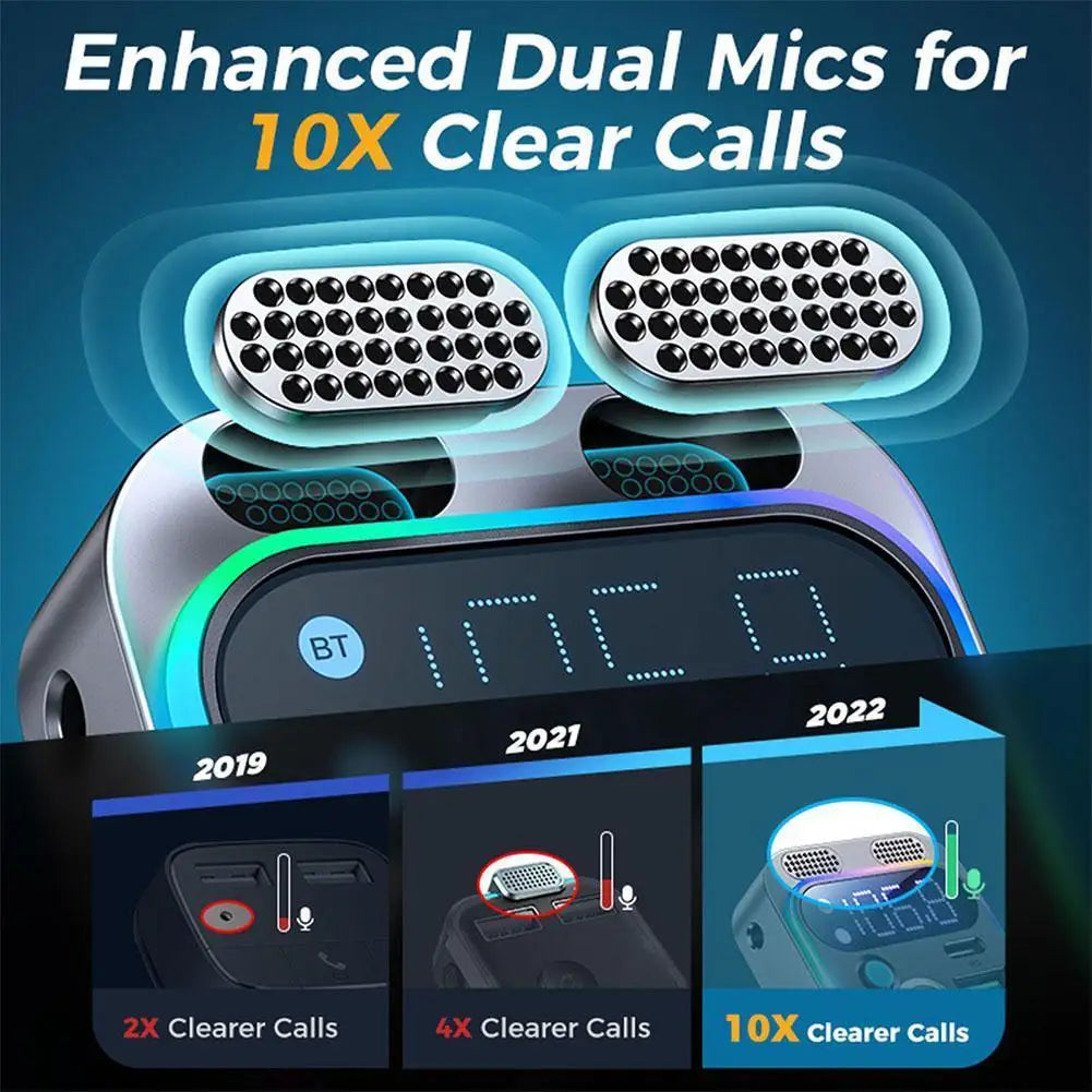 Bluetooth 5.3 FM Transmitter 4 Port USB Car Charger Type C PD 250W Fast Charging Adapter